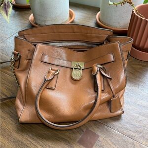 Michael Kors Brown Leather Satchel with Gold Accent